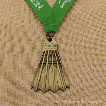 Sport Badminton forma medalha de metal forma com fita